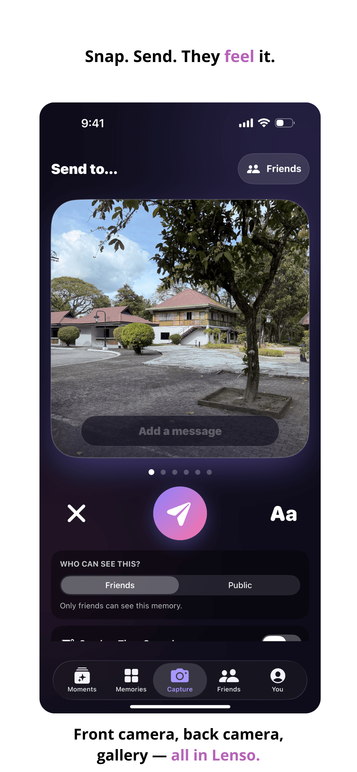 Lenso photo capture and send screen