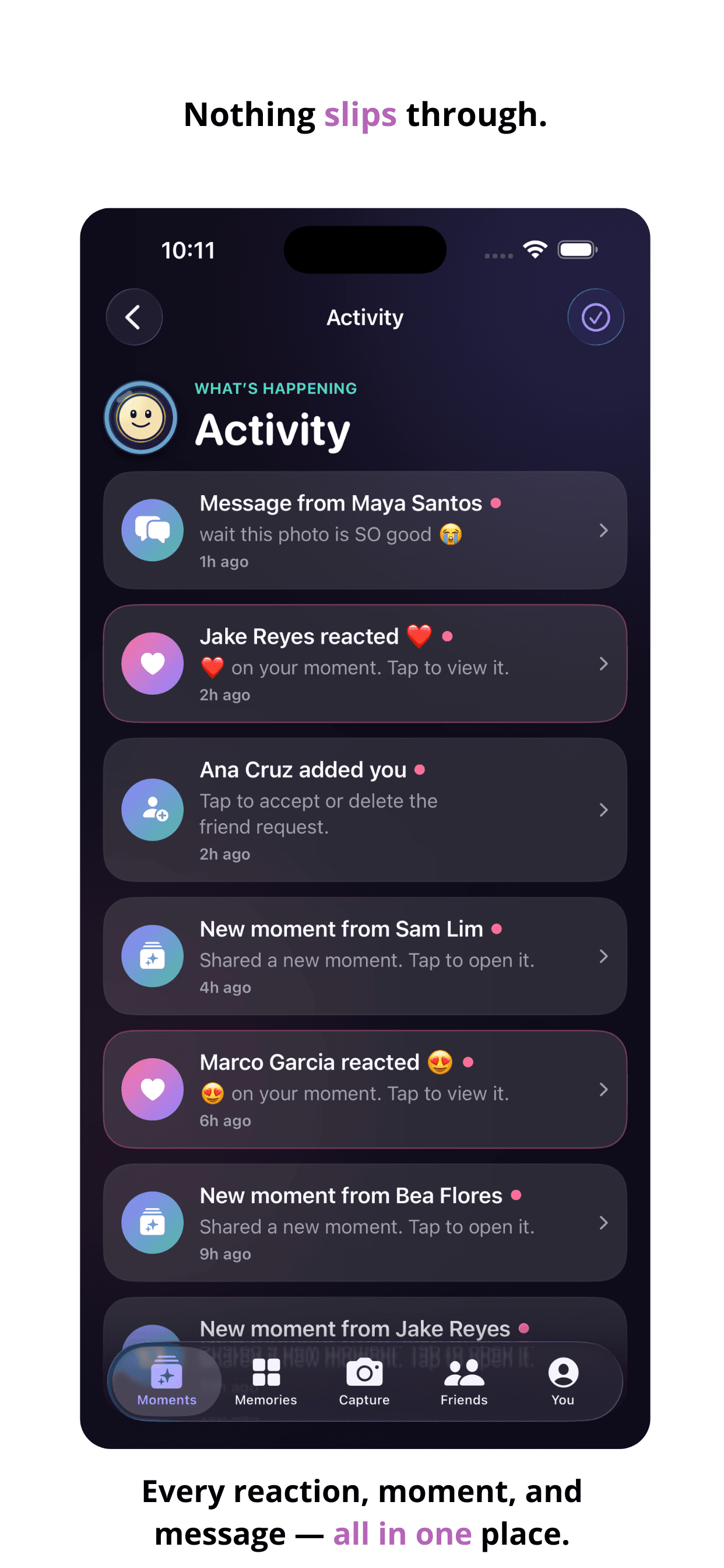Lenso activity inbox for reactions and messages